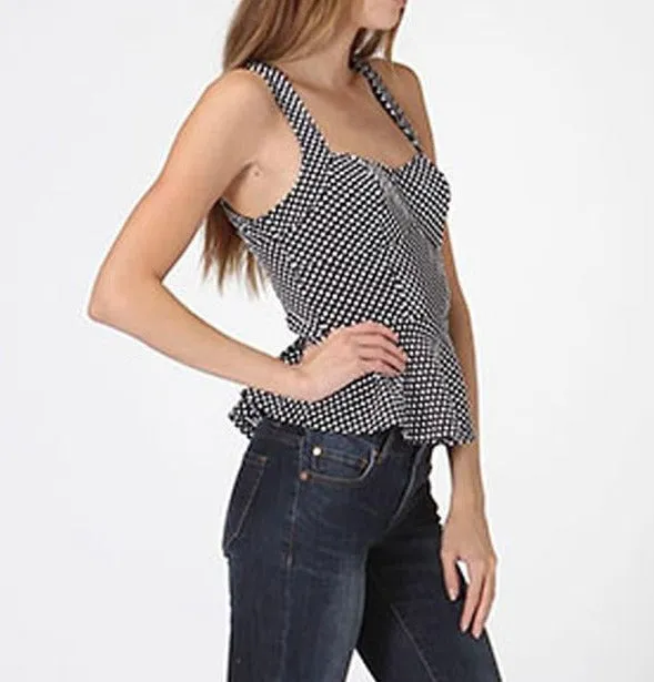 Polka Dotty Peplum Cut-Out Top