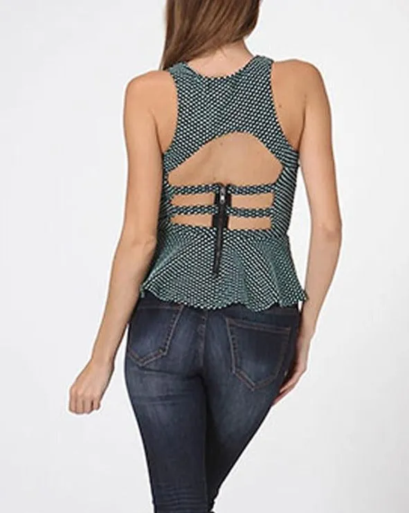 Polka Dotty Peplum Cut-Out Top