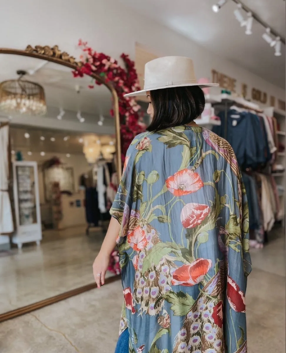 Poppies and Peacocks Long Kimono