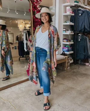 Poppies and Peacocks Long Kimono