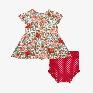 Posh Peanut Alma Ruffled Capsleeve Henley Peplum Top & Bloomer Set