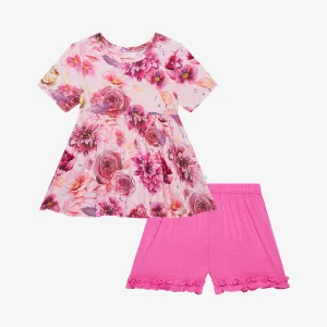 Posh Peanut Amira Basic S/S Peplum Top & Ruffled Short Set