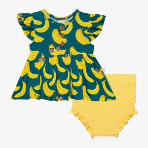 Posh Peanut Bananas Ruffled Capsleeve Henley Peplum Top & Bloomer Set