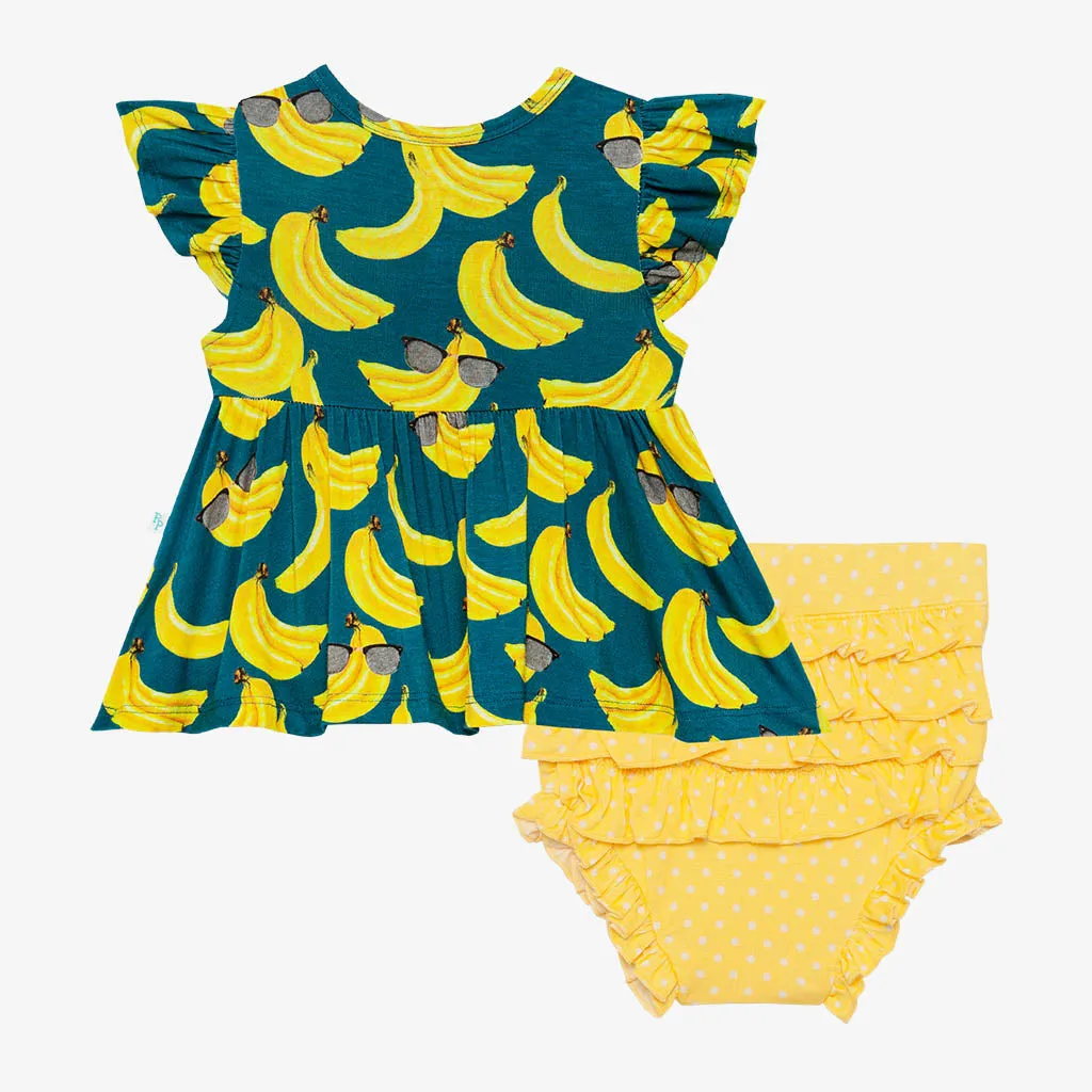 Posh Peanut Bananas Ruffled Capsleeve Henley Peplum Top & Bloomer Set