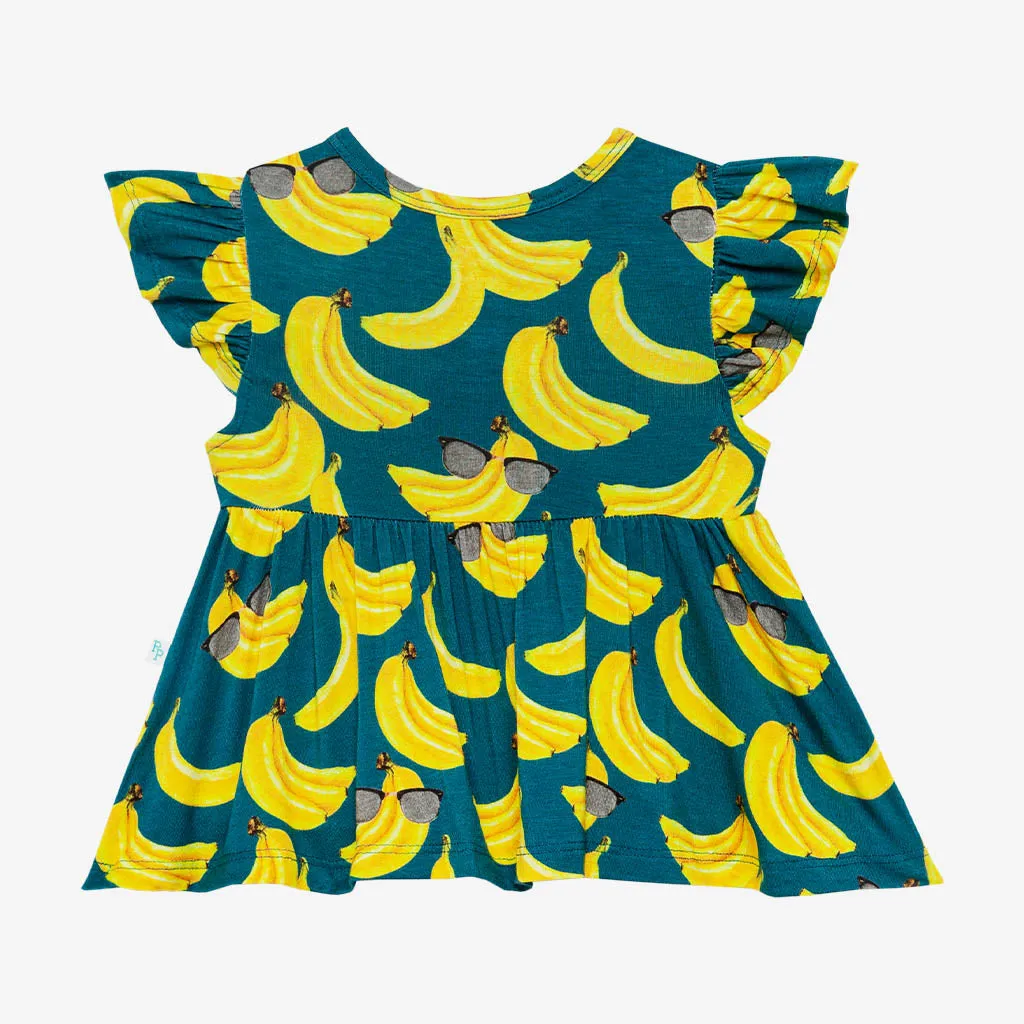 Posh Peanut Bananas Ruffled Capsleeve Henley Peplum Top & Bloomer Set