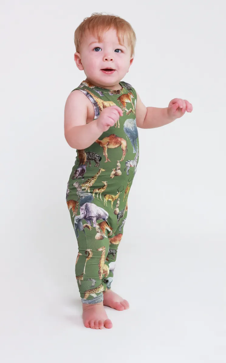 Posh Peanut Basic Racerback Romper in Posh Safari