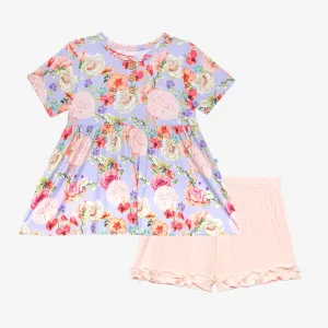 Posh Peanut Bellamy Henley S/S Peplum Top & Ruffled Short