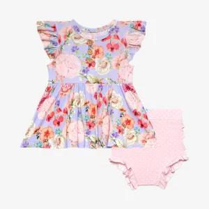 Posh Peanut Bellamy Ruffled Capsleeve Henley Peplum Top & Bloomer Set