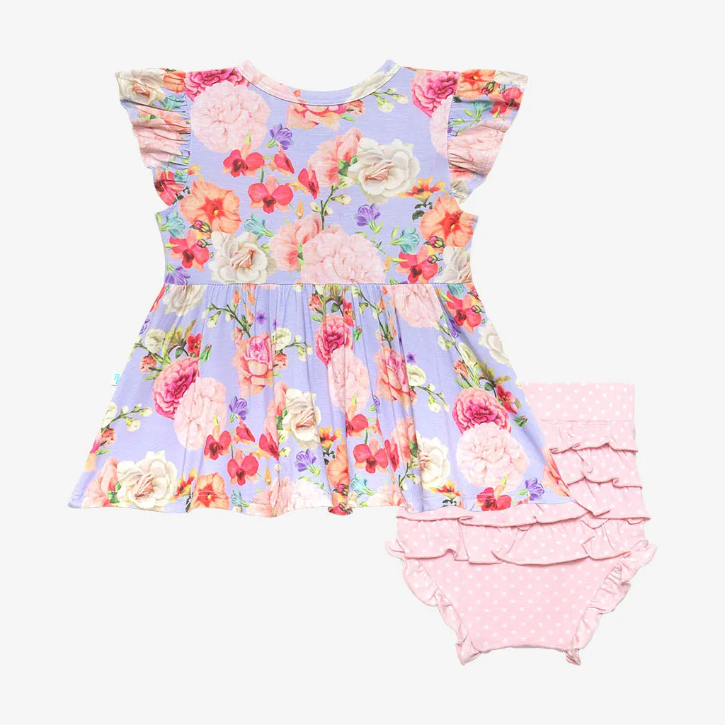 Posh Peanut Bellamy Ruffled Capsleeve Henley Peplum Top & Bloomer Set