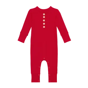 Posh Peanut Crimson Ribbed Long Sleeve Henley Romper