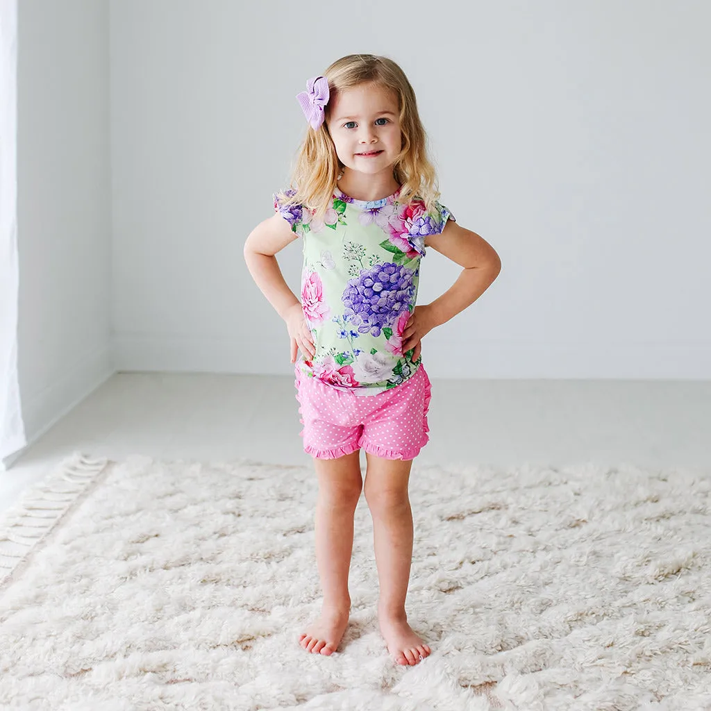 Posh Peanut Georgina Basic Ruffled Capsleeve Top & Ruffled Varsity Short