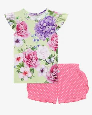 Posh Peanut Georgina Basic Ruffled Capsleeve Top & Ruffled Varsity Short