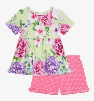 Posh Peanut Georgina Basic S/S Peplum Top & Short Set
