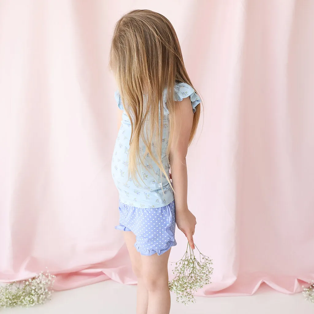 Posh Peanut Grace Henley Ruffled Capsleeve Top & Ruffled Varsity Short