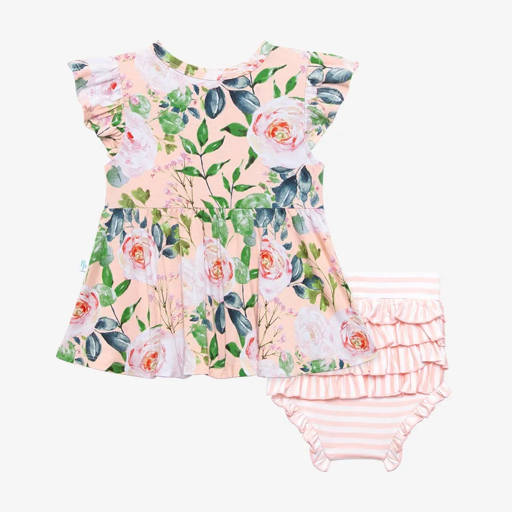 Posh Peanut Harper Ruffled Capsleeve Henley Peplum Top & Bloomer Set