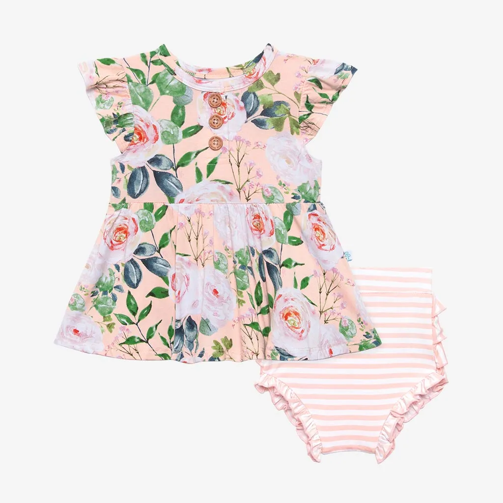 Posh Peanut Harper Ruffled Capsleeve Henley Peplum Top & Bloomer Set