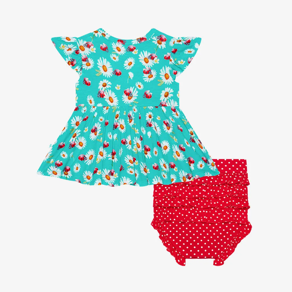 Posh Peanut Ladybug Ruffled Capsleeve Basic Peplum Top & Bloomer Set