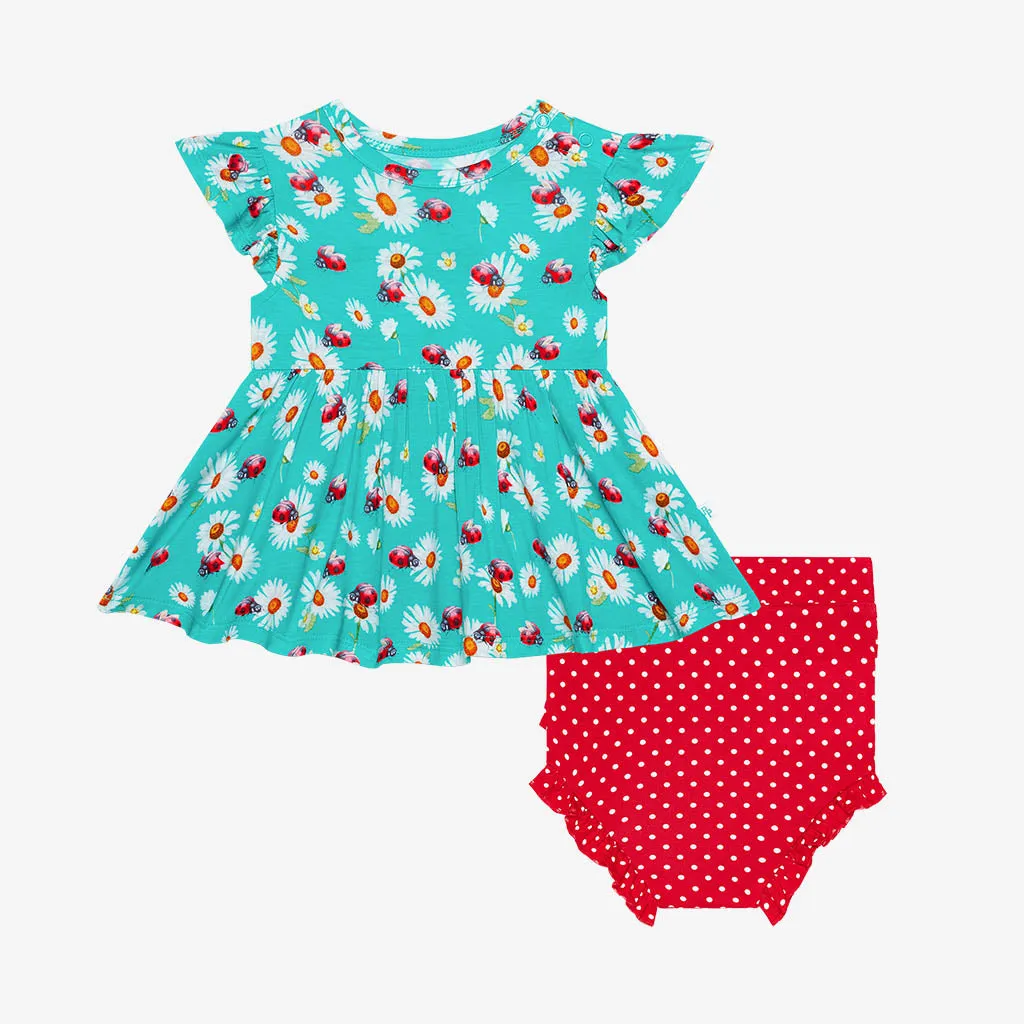 Posh Peanut Ladybug Ruffled Capsleeve Basic Peplum Top & Bloomer Set