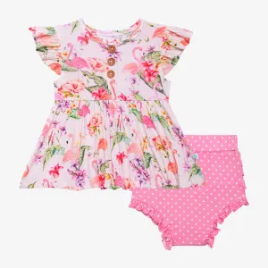 Posh Peanut Leilani Ruffled Capsleeve Henley Peplum Top & Bloomer Set