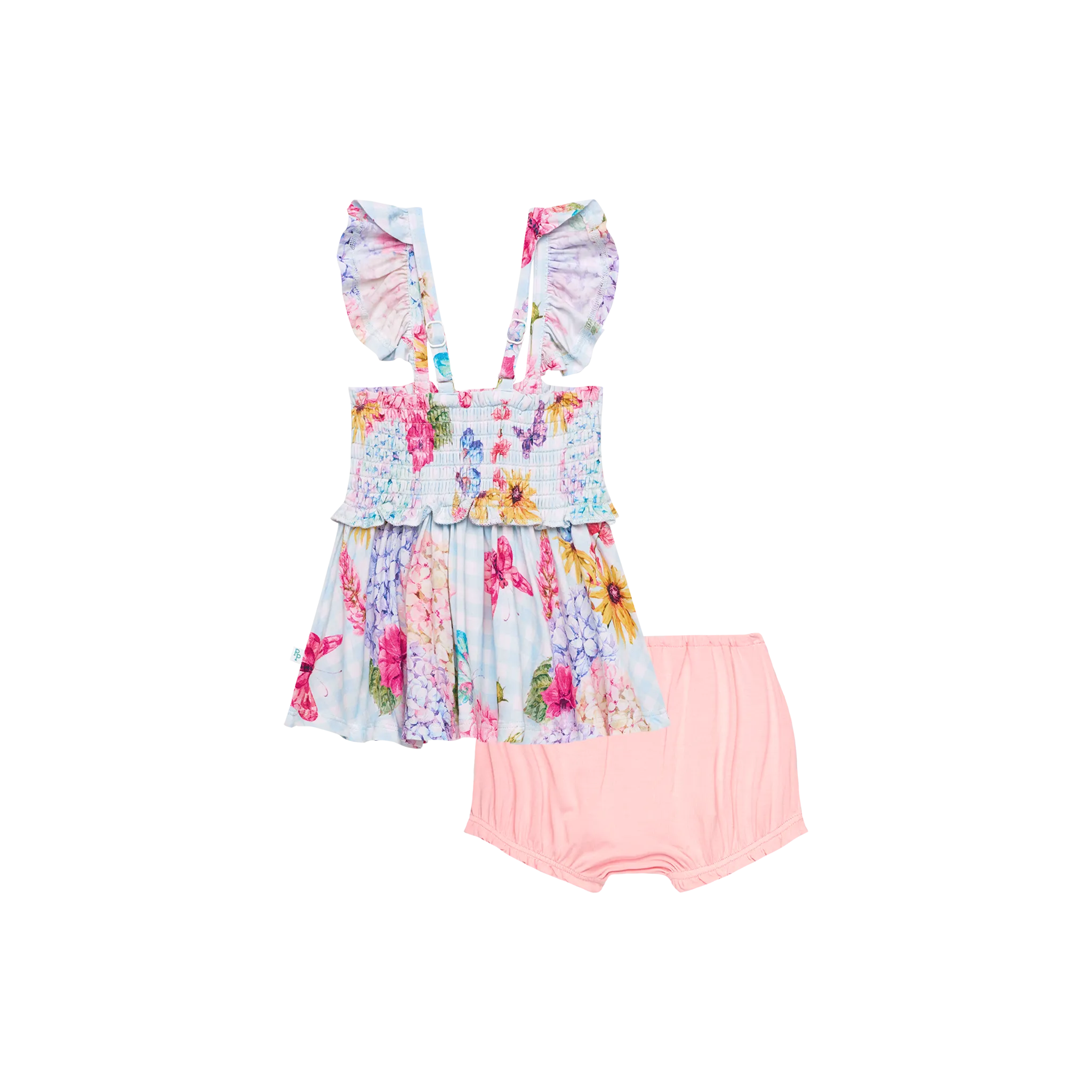 Posh Peanut Nicolette Smocked Flutter Sleeve Babydoll & Bloomer Set