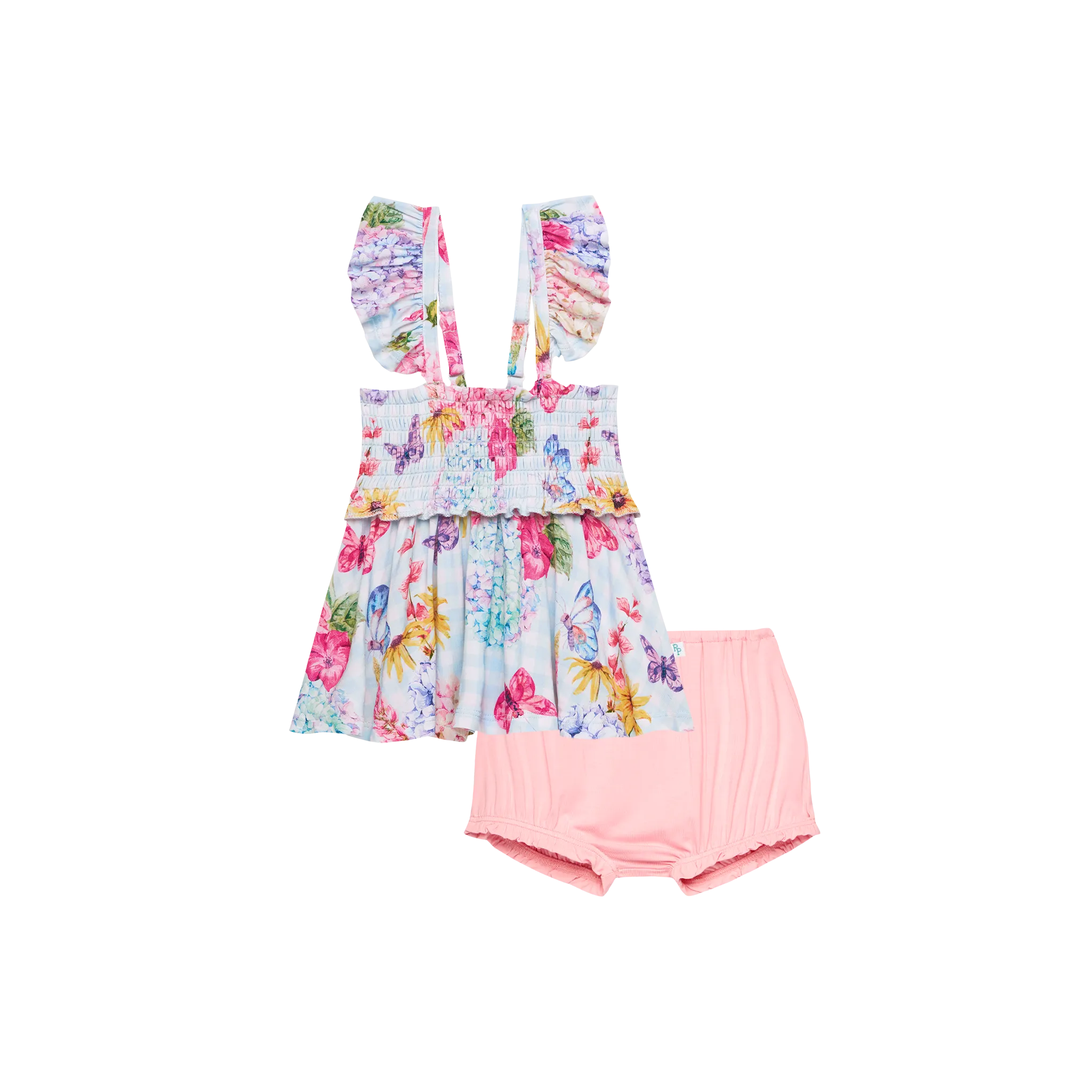 Posh Peanut Nicolette Smocked Flutter Sleeve Babydoll & Bloomer Set