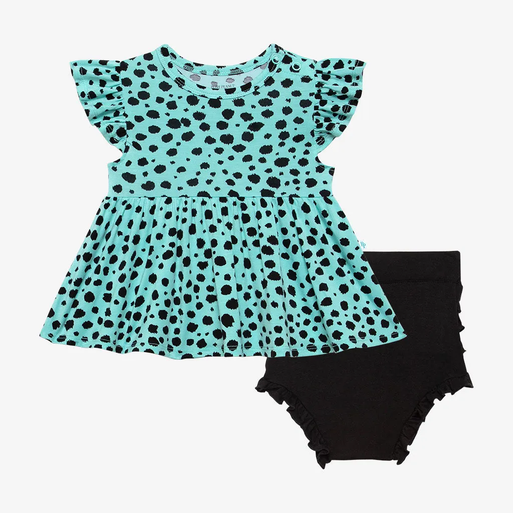 Posh Peanut Pebbles Ruffled Capsleeve Basic Peplum Top & Bloomer Set