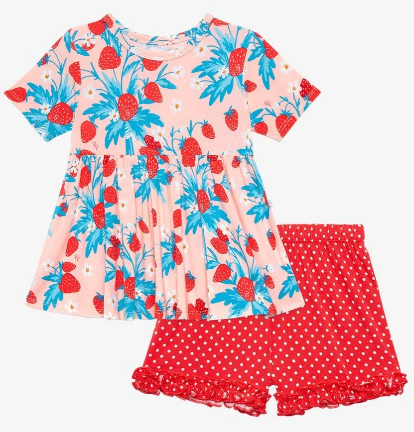 Posh Peanut Strawberry Basic S/S Peplum Top & Short Set