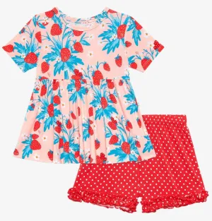 Posh Peanut Strawberry Basic S/S Peplum Top & Short Set