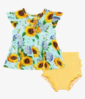 Posh Peanut Sunny Ruffled Capsleeve Henley Peplum Top & Bloomer Set