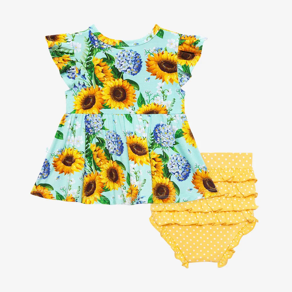 Posh Peanut Sunny Ruffled Capsleeve Henley Peplum Top & Bloomer Set