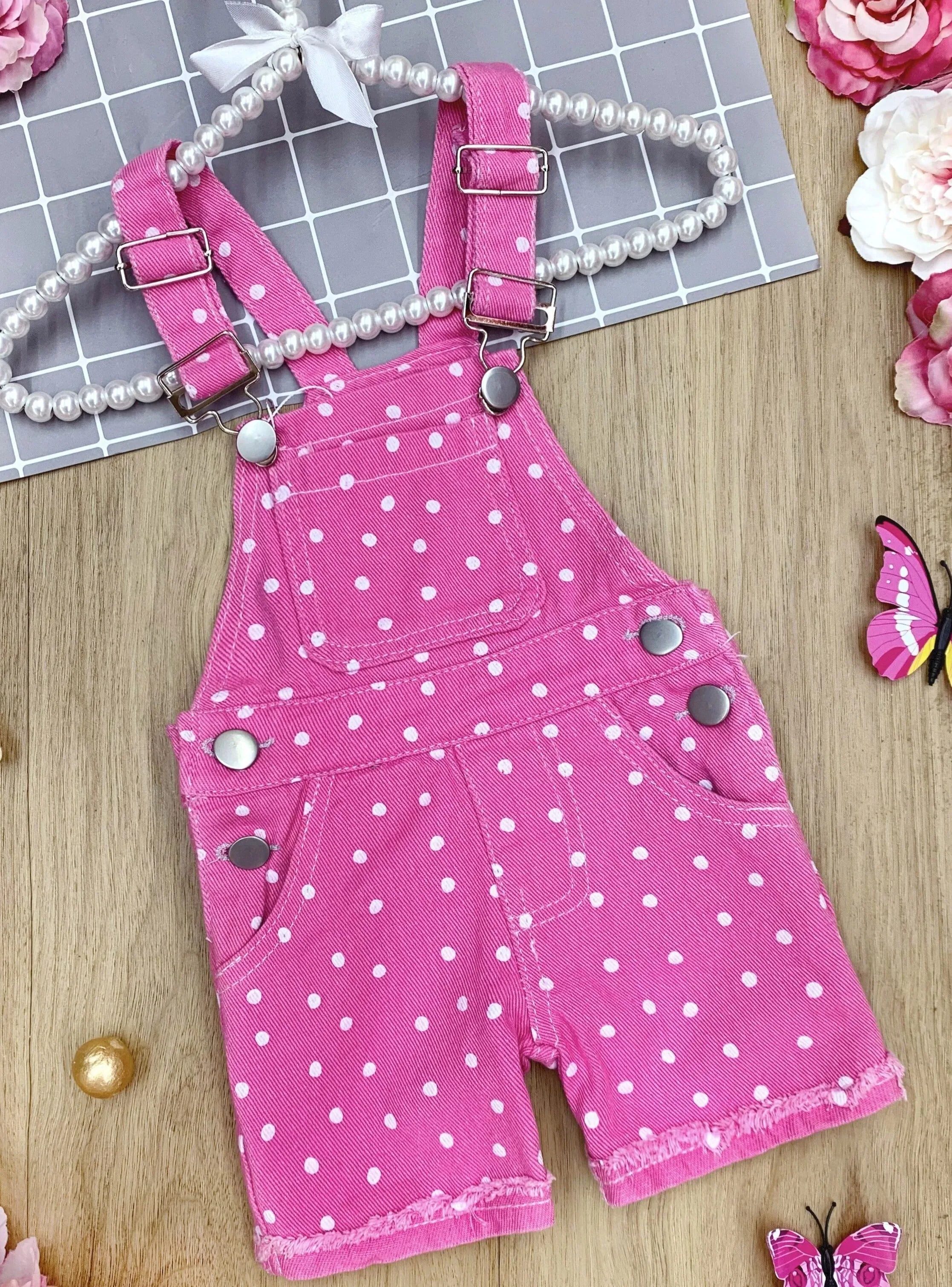 Posh Polka Dot Cuffed Denim Overalls
