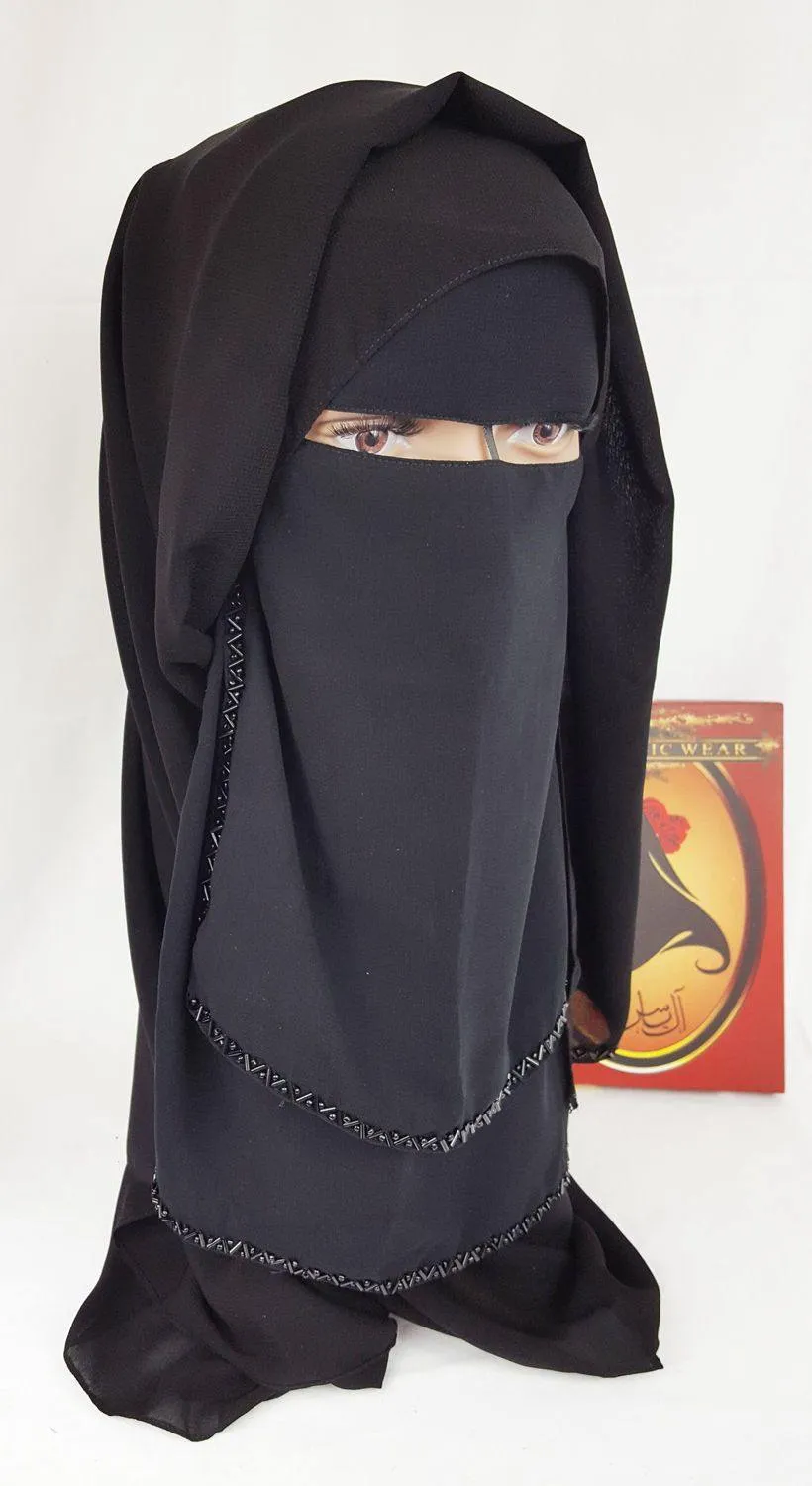 Premium Quality Women 2-PCS Black Niqab Scarf Set Collection