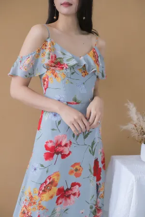 *Premium* TDC Elessa Cold Shoulder Maxi Dress In Ash Blue
