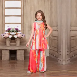 Pretty Red and Pink Floral Printed Gharara Set