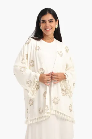 Printed Cardigan with Fringes
