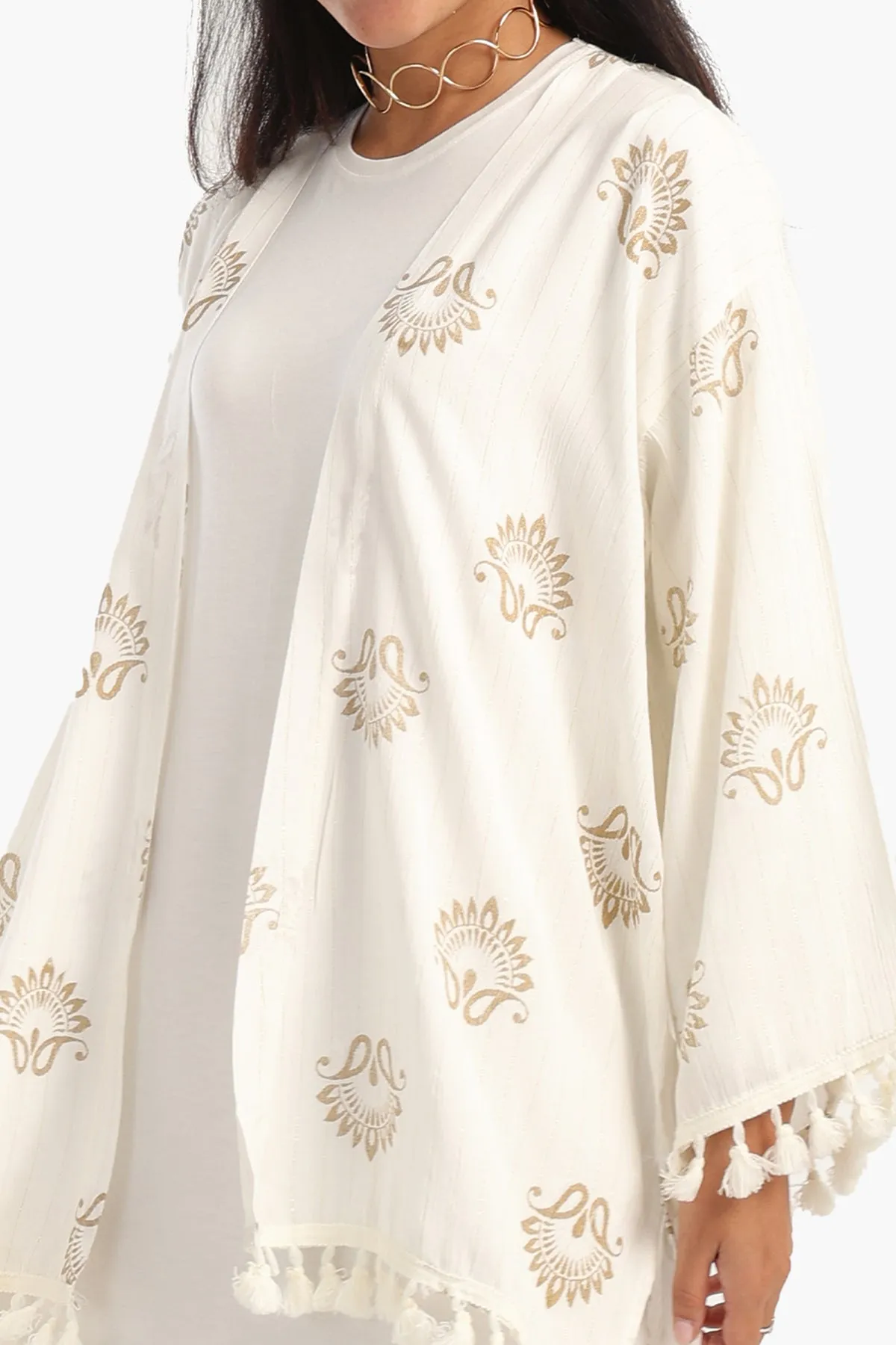 Printed Cardigan with Fringes