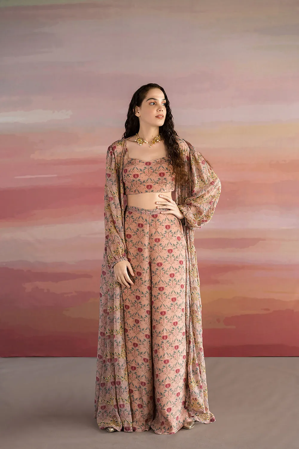 Printed Jacket And Palazzo Set