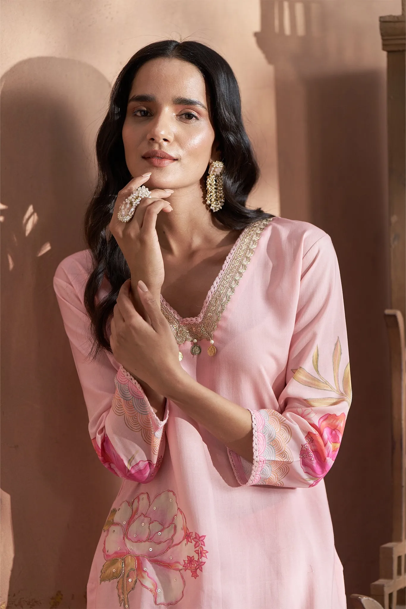 Printed Pink Kurta Set