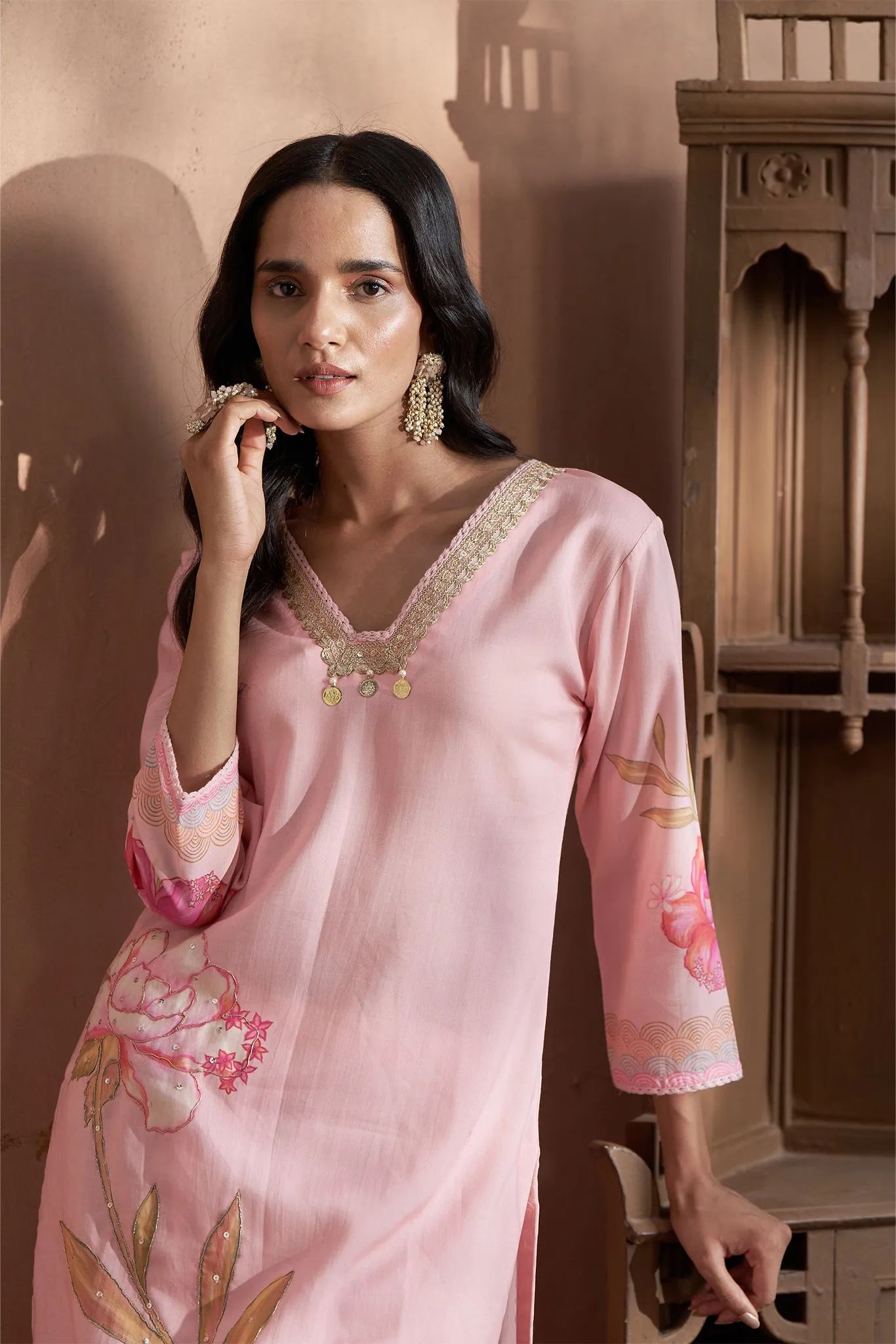 Printed Pink Kurta Set