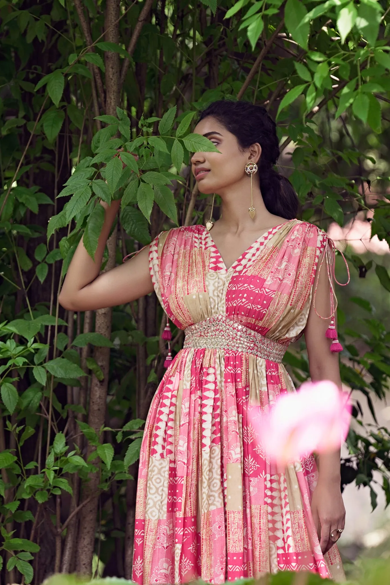 Printed Viscose Muslin Kaftan with embroidery