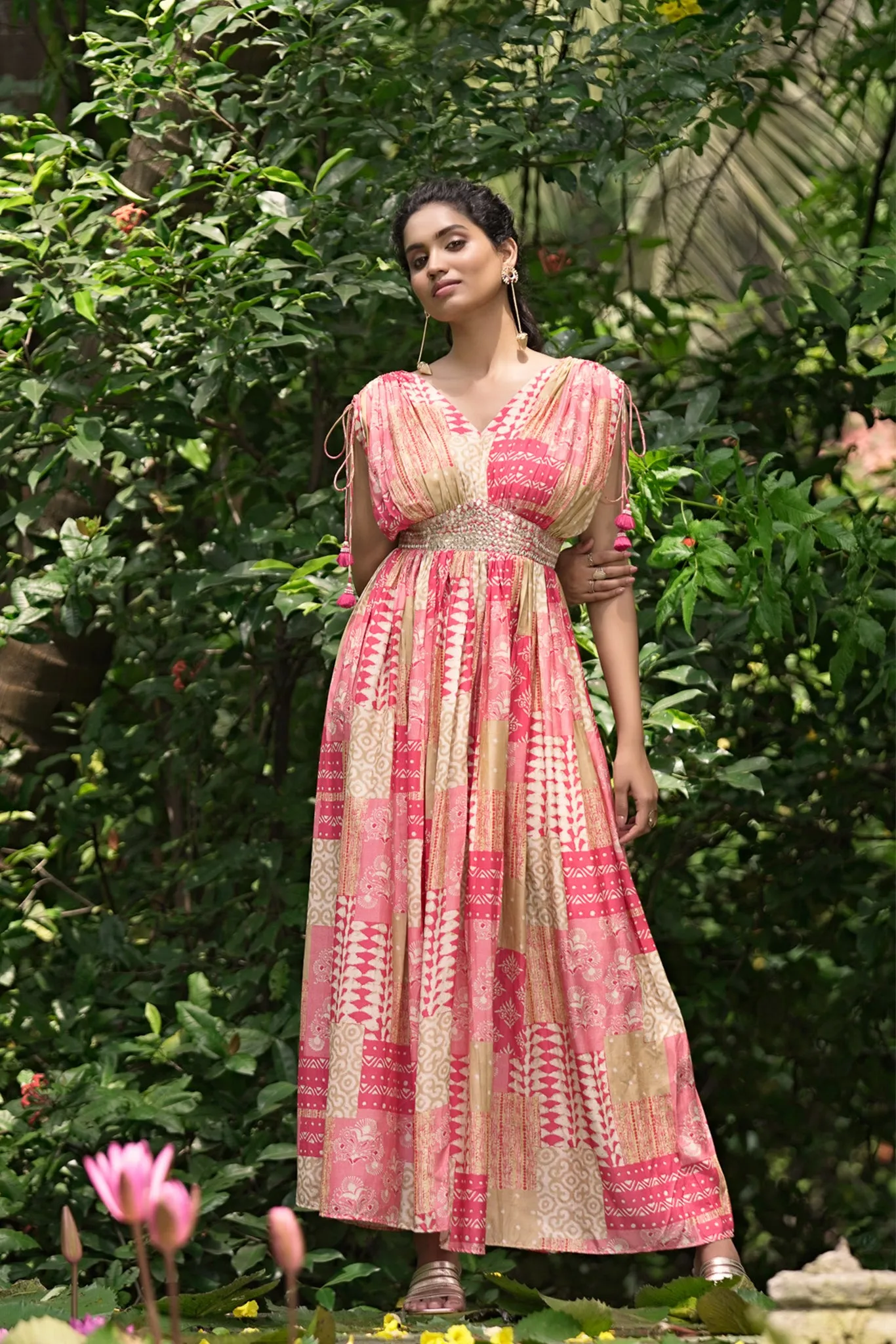 Printed Viscose Muslin Kaftan with embroidery