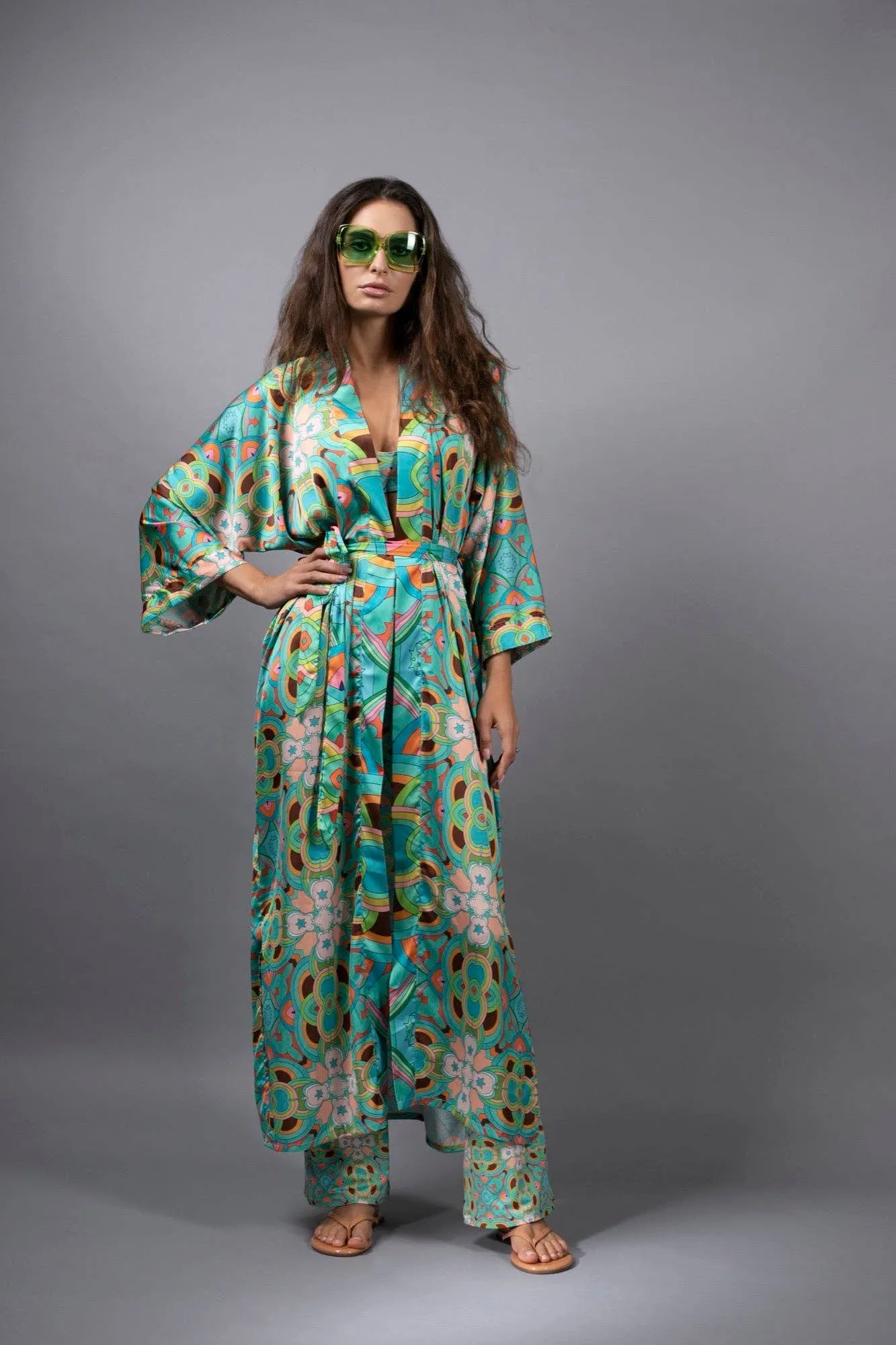 Psychedelic Stars Teal Kimono