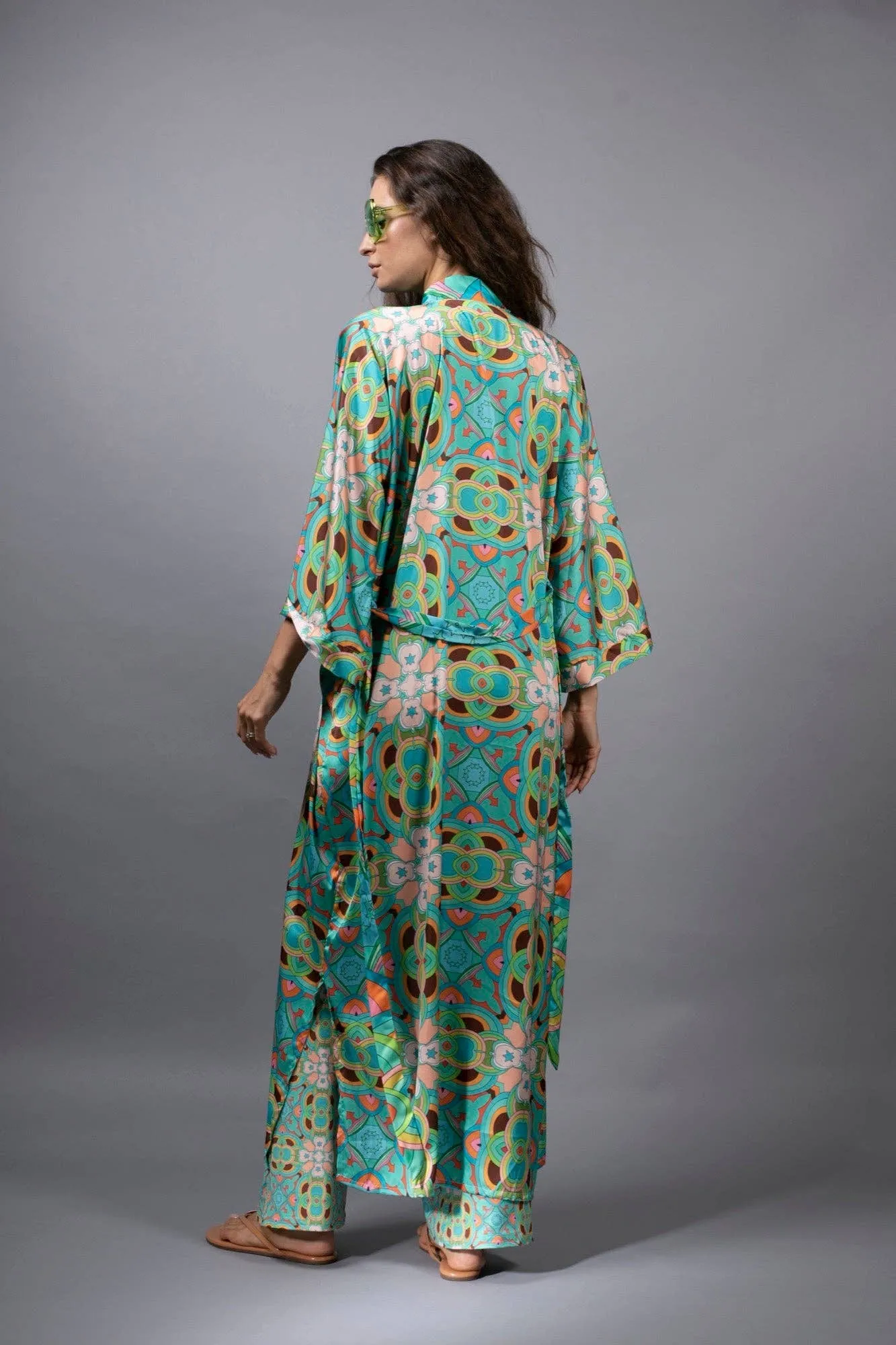 Psychedelic Stars Teal Kimono
