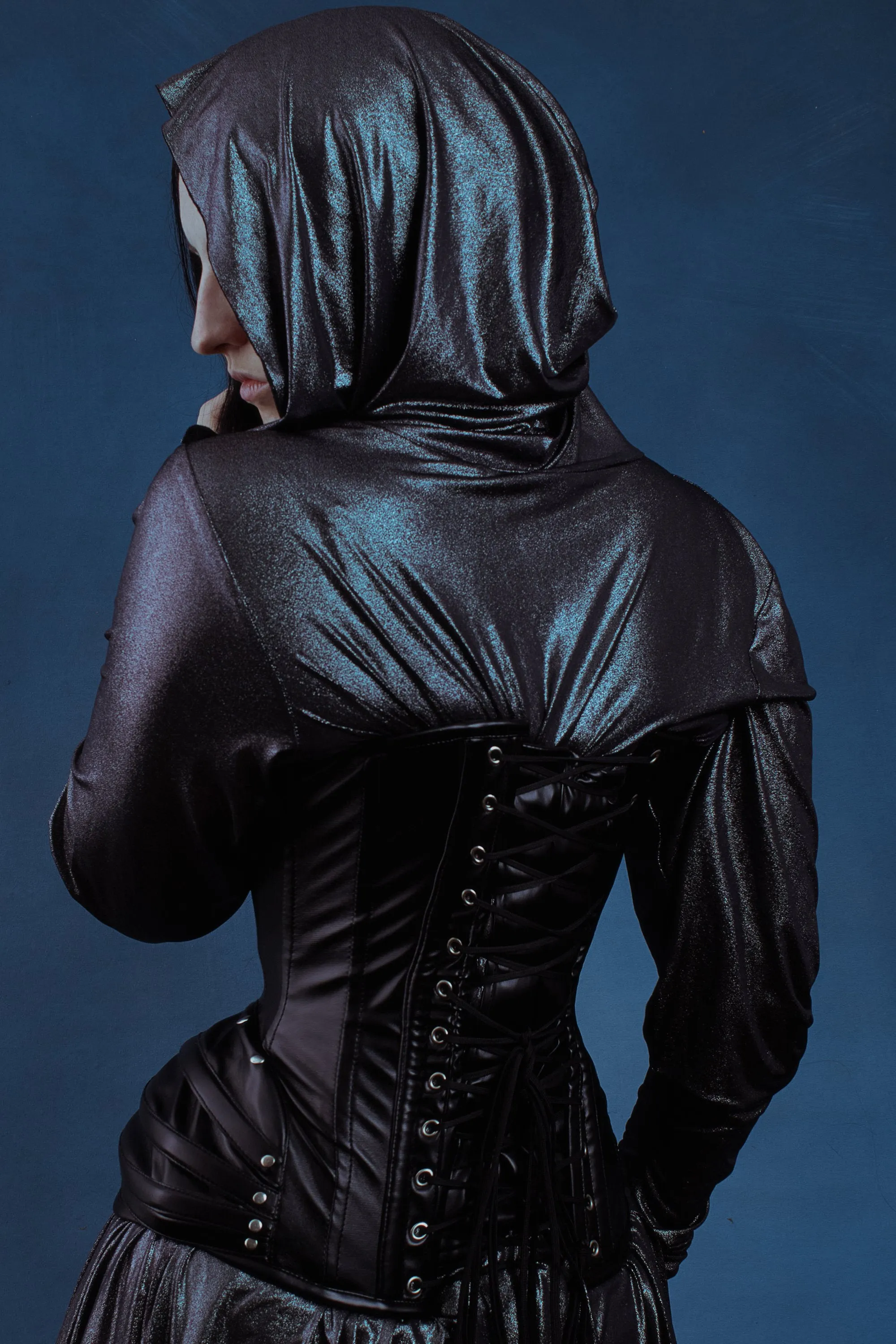 PU Black Underbust corset with Swing Hook Closure