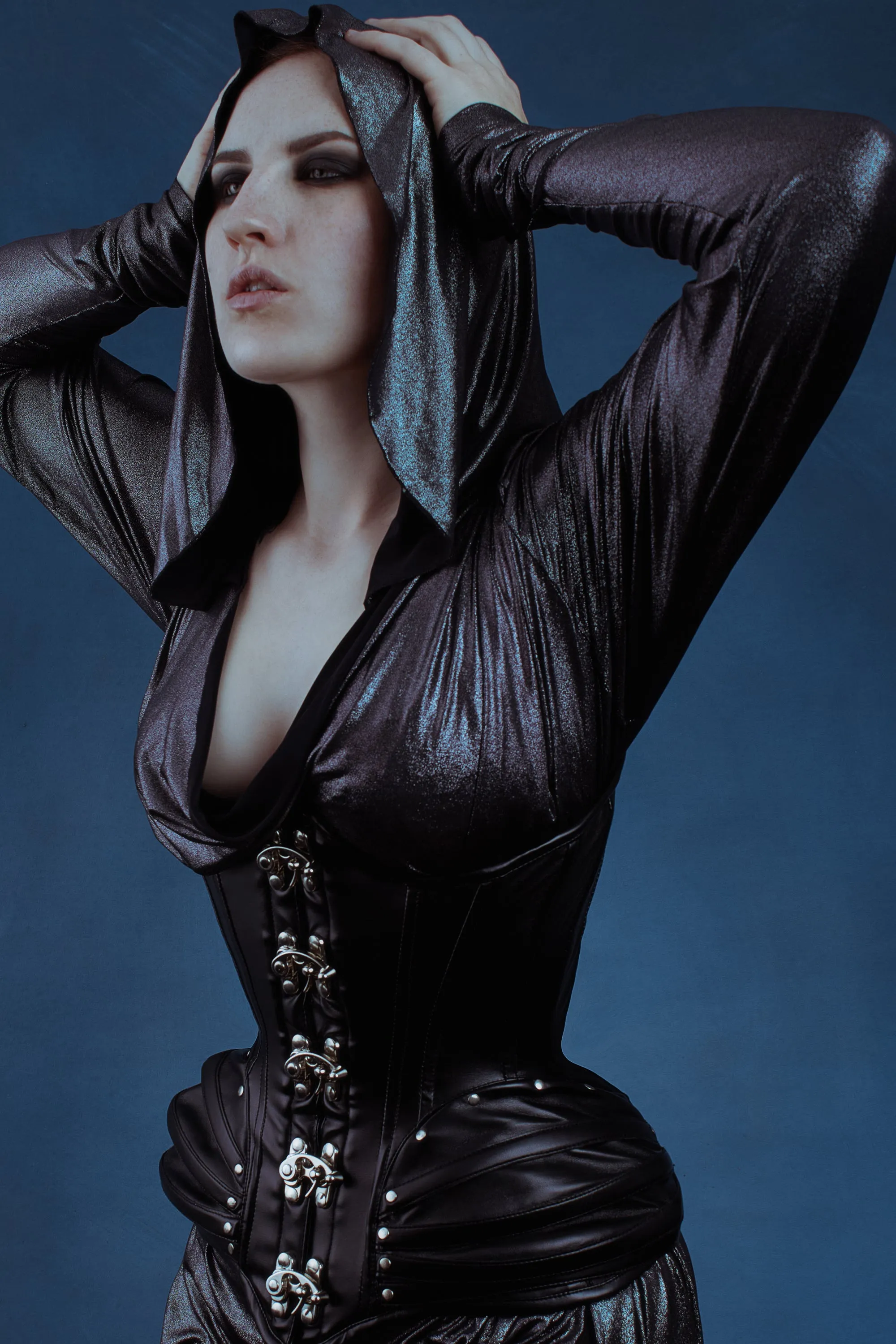 PU Black Underbust corset with Swing Hook Closure
