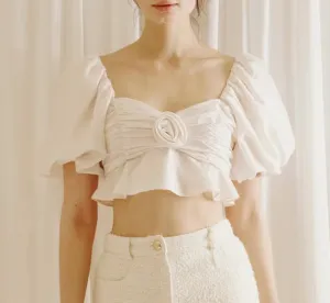 Puff Sleeve Rose Peplum Cropped Top