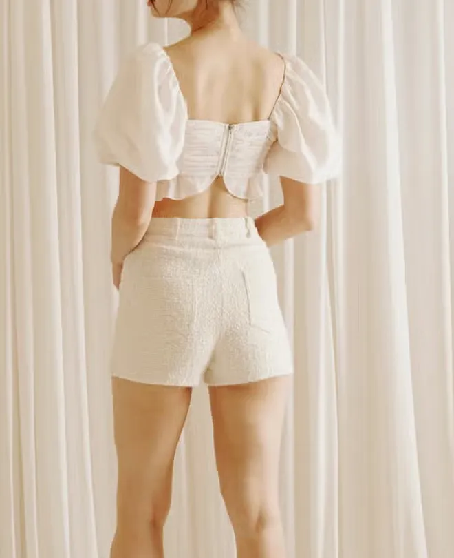 Puff Sleeve Rose Peplum Cropped Top