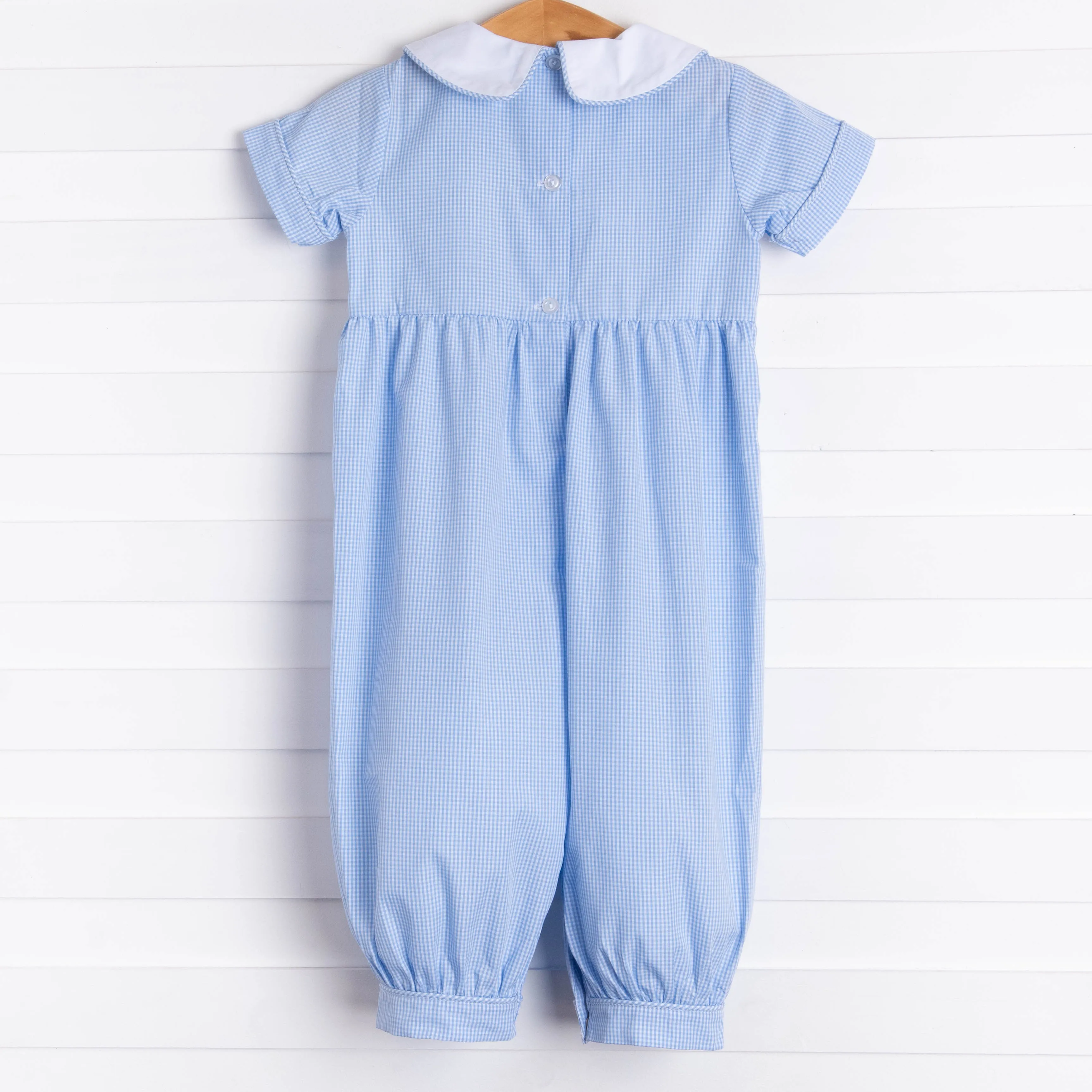 Puppy Smocked Romper, Blue