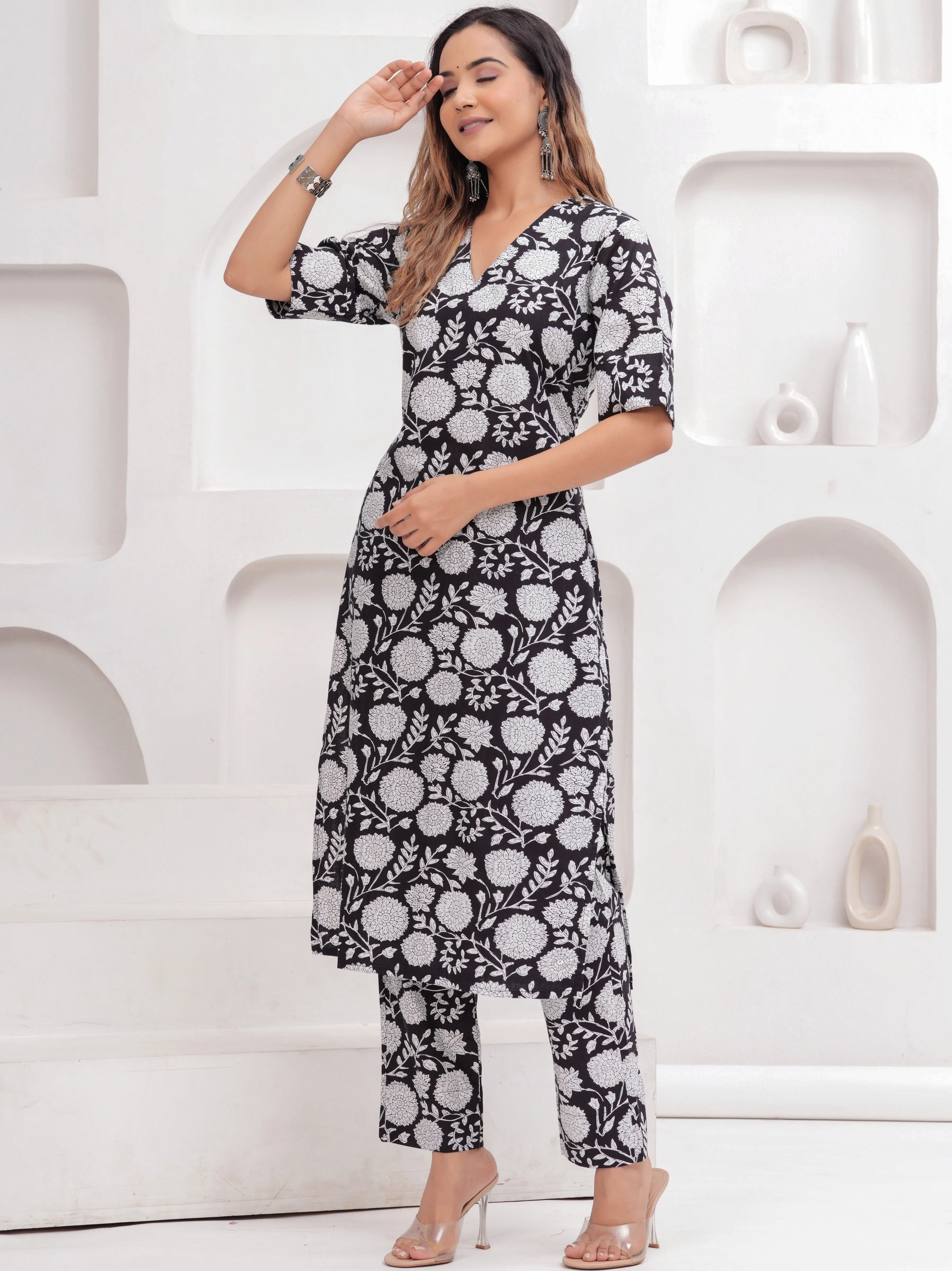 Pure Cotton Black Floral Co-ord set