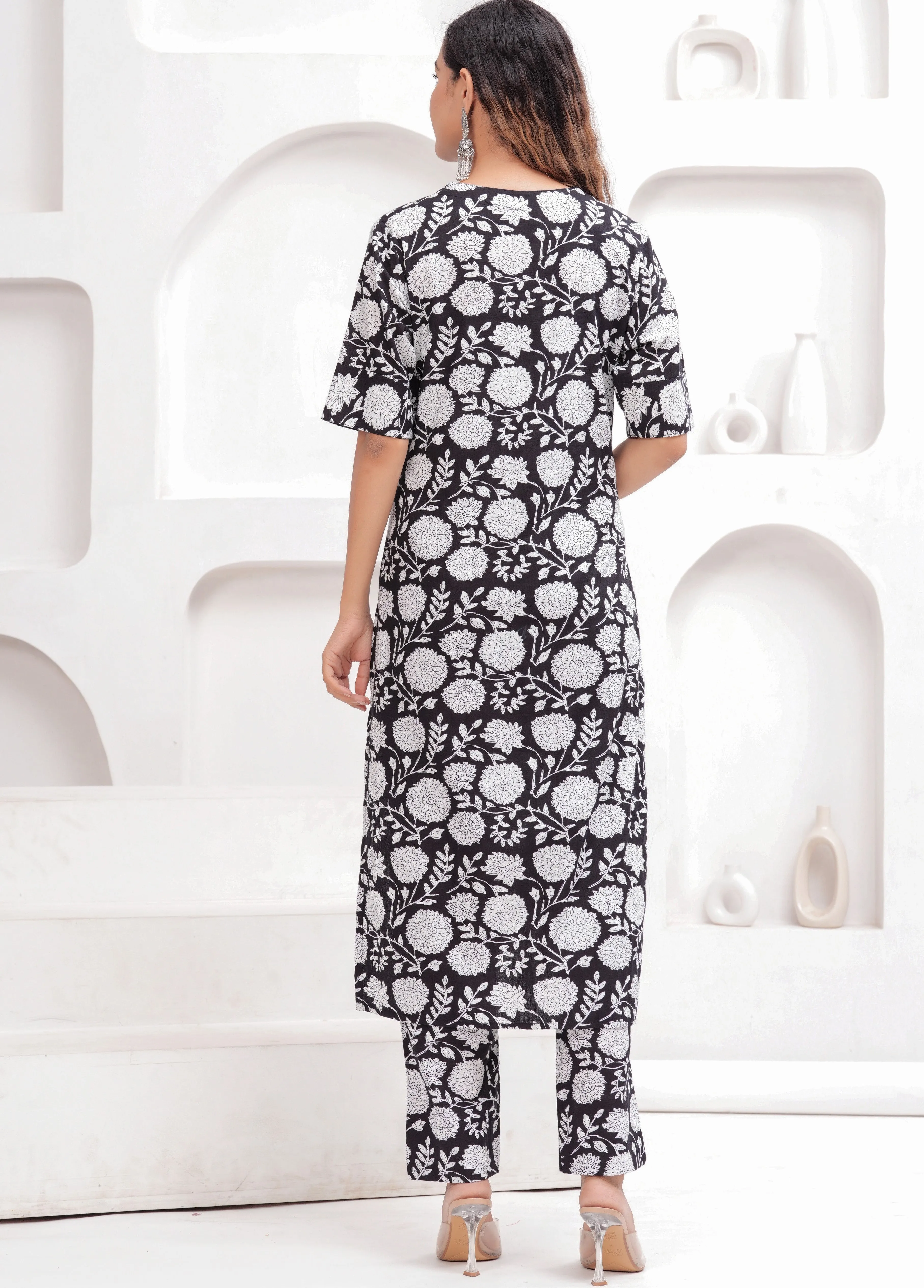 Pure Cotton Black Floral Co-ord set